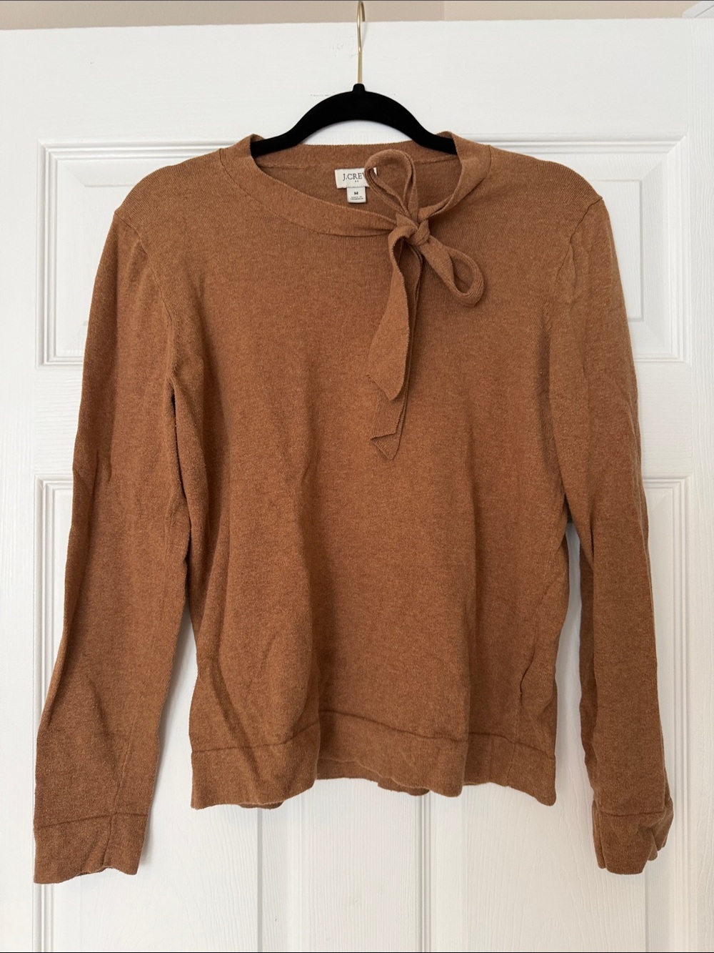 J. Crew Camel Tie-Neck Crewneck Sweater